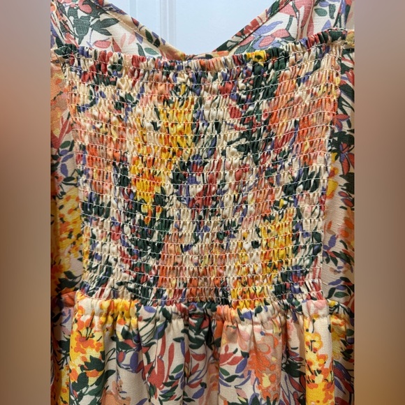 Ophelia Roe Drawstring Waist Smocked back Sundress Flounced Yellow Floral Sz XL - Picture 9 of 13